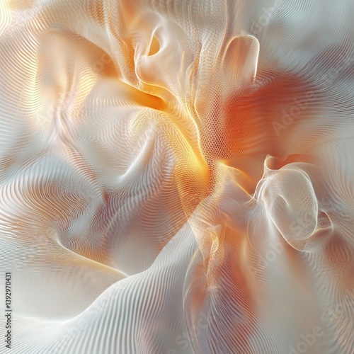 abstract art featuring a fusion of organic forms with digital textures isolated on a minimalistic background , soft natural shapes integrated with sharp digital patterns