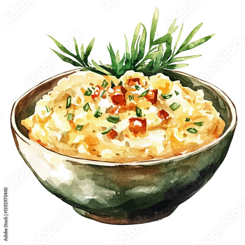 Savory Oatmeal, watercolor illustration, isolated on a white background.

