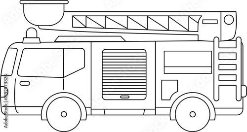 Line Art Illustration: Extendible Ladder Fire Truck Profile