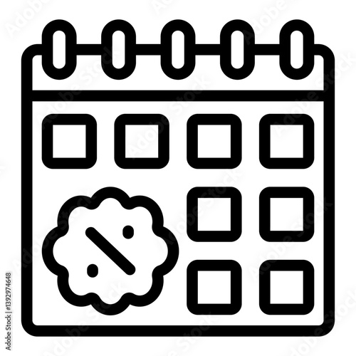 Calendar with discount date line icon, interest rate concept. Vector graphics. Appointment sign on white background, style mobile or design.