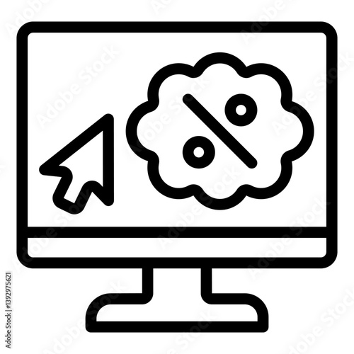 Online order display line icon, discount shopping concept. Vector graphics. Monitor, computer screen pointer sign on white background, style mobile or design.