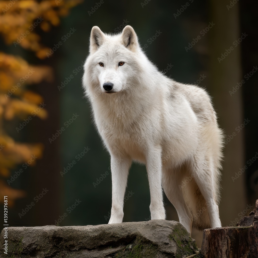 Majestic Dire Wolf Standing in Autumn Landscape Full of Colors Majestic Dire Wolf Standing in Autumn Landscape Full of Colors