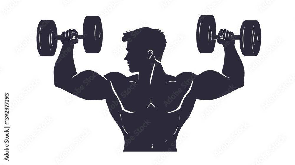 Muscular man lifting dumbbells silhouette on white background
Muscular man lifting dumbbells silhouette on white background