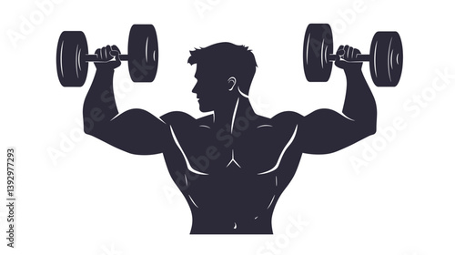 Muscular man lifting dumbbells silhouette on white background

