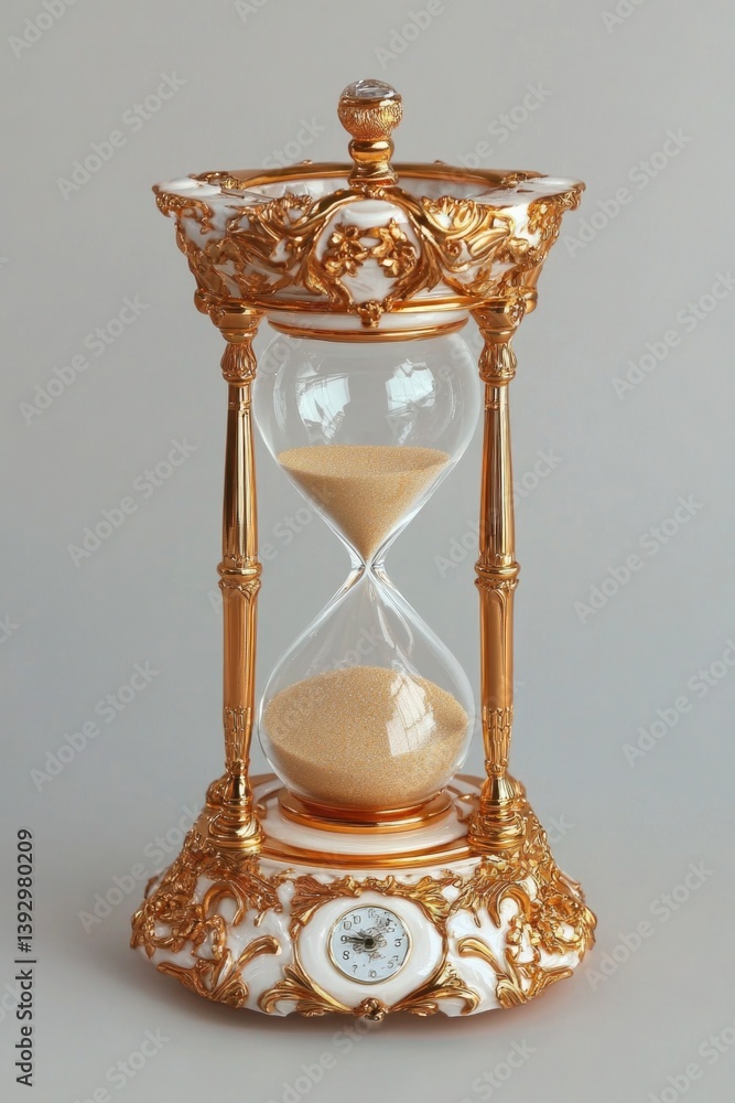 Golden Hourglass with Clock