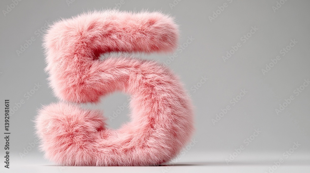Fluffy pink number five stands out against a plain background, showcasing a whimsical and playful design perfect for decorations or children's themes Fluffy pink number five stands out against a plain background, showcasing a whimsical and playful design perfect for decorations or children's themes