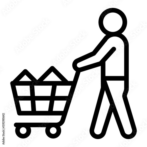 Man with shopping cart line icon, consumer concept. Vector graphics. Human and store trolley, customer sign on white background, style mobile or design.