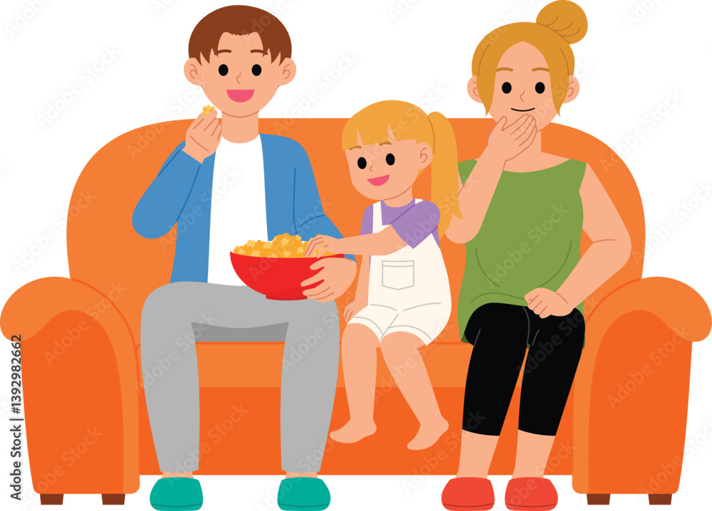 happy family are watching movie together character vector, relaxing on the couch illustration happy family are watching movie together character vector, relaxing on the couch illustration