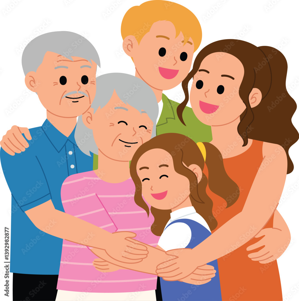 huge family embracing together with parent, grandparent, and granddaughter character vector huge family embracing together with parent, grandparent, and granddaughter character vector