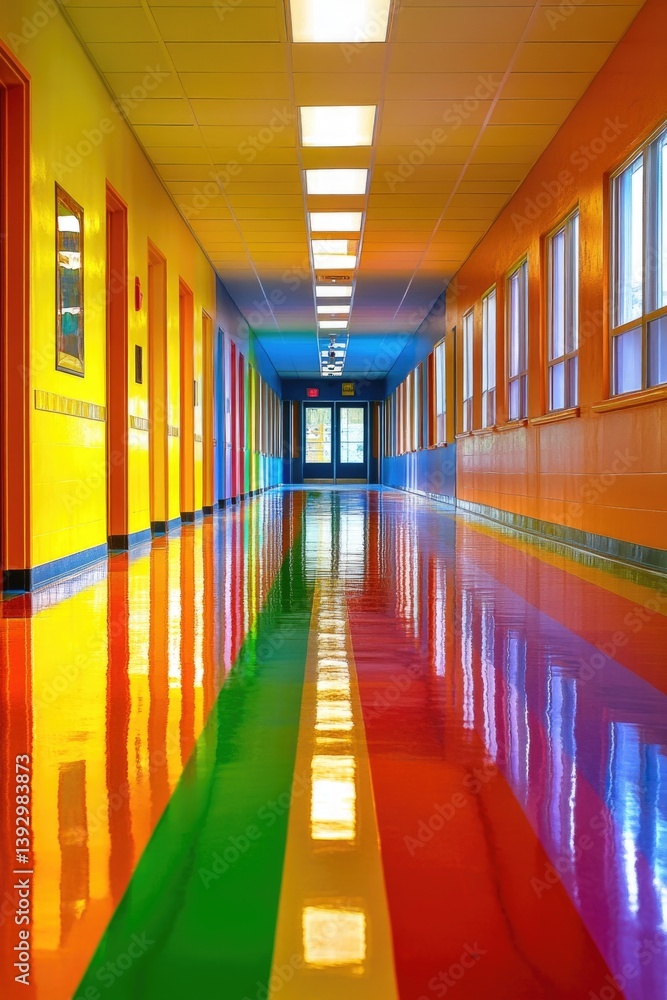 Brightly Colored Hallway Leading to Window Brightly Colored Hallway Leading to Window
