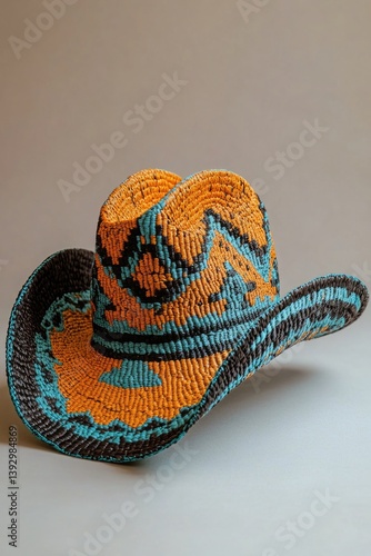 CroCheted Hat Blue Orange Pattern