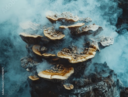 Mushrooms on tree stump