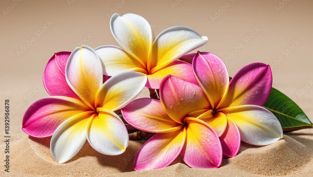 Fototapeta premium Plumeria flowers in sand