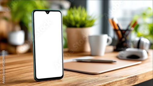 Wallpaper Mural Smartphone displaying blank screen home office digital device modern environment close-up view technology concept Torontodigital.ca