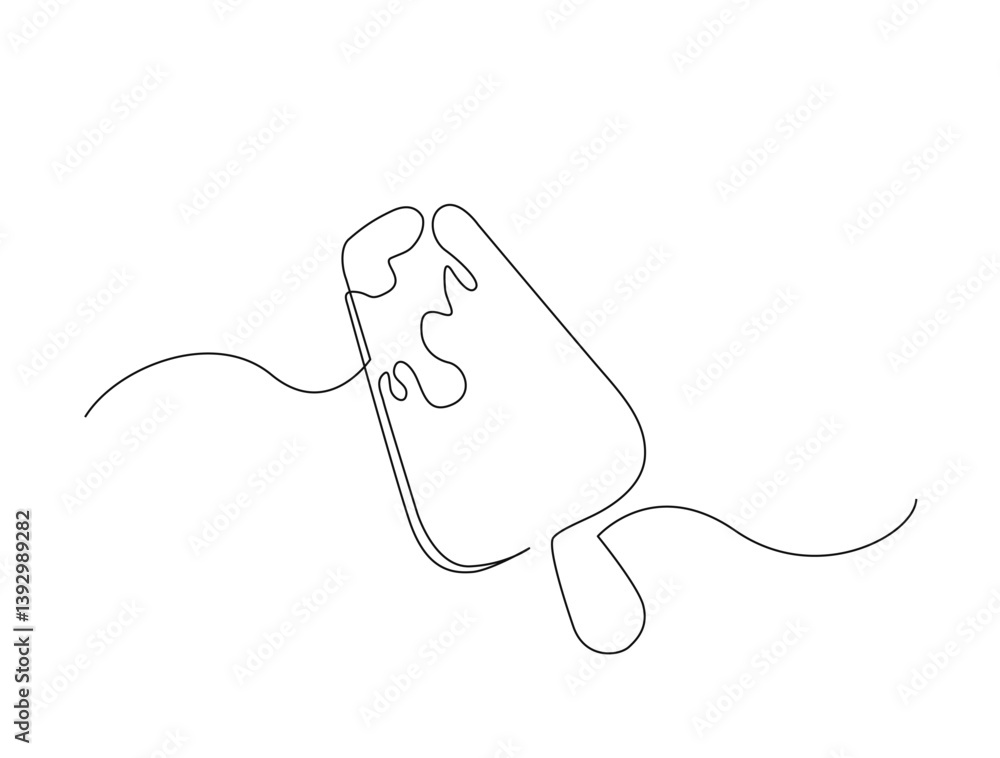 Obraz premium Ice cream in single line draw illustration. Continuous one line drawing of sweet Ice cream. Editable stroke.