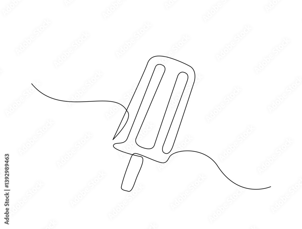 Obraz premium Ice cream in single line draw illustration. Continuous one line drawing of sweet Ice cream. Editable stroke.