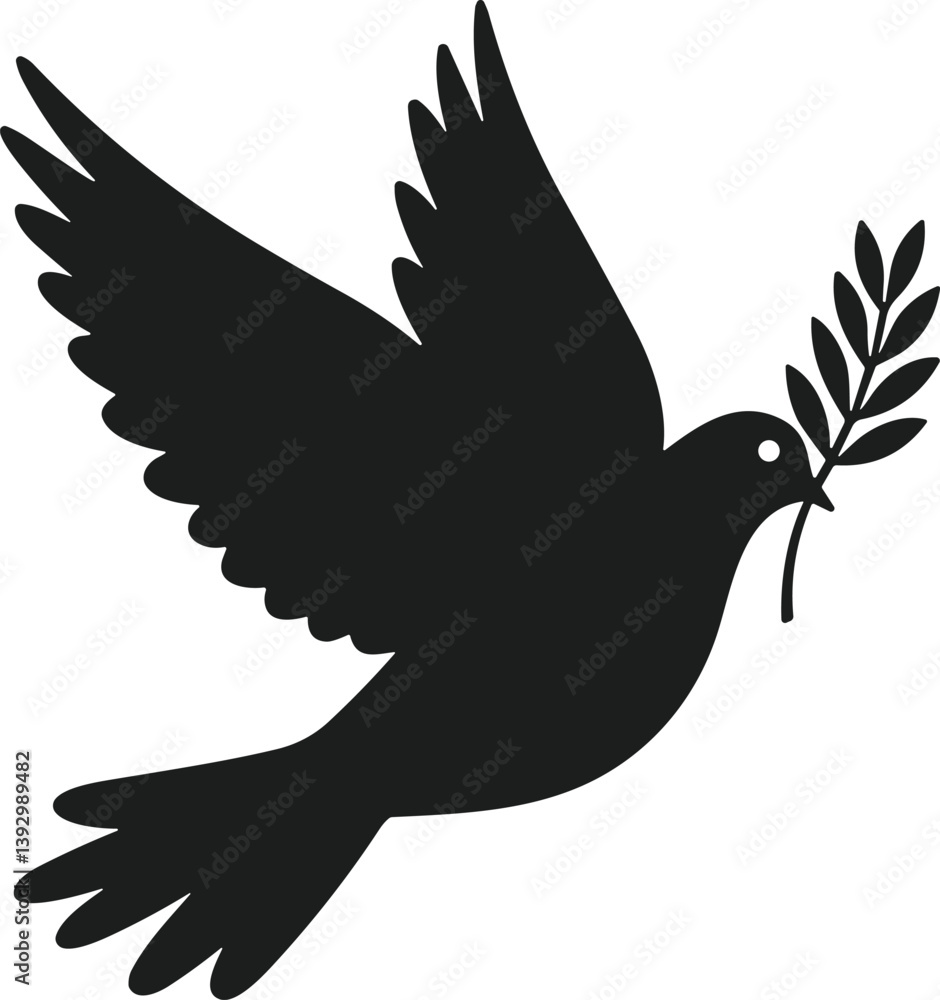 Obraz premium Peace Dove with Olive Branch Silhouette Vector Illustration