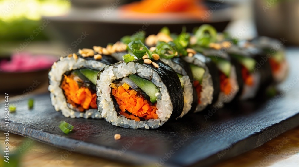 Sushi Roll on Black Plate