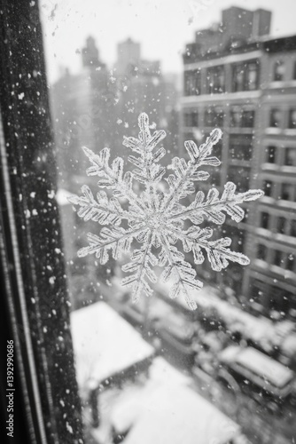 Obraz na płótnie Snowflake on Window Sill w salonie