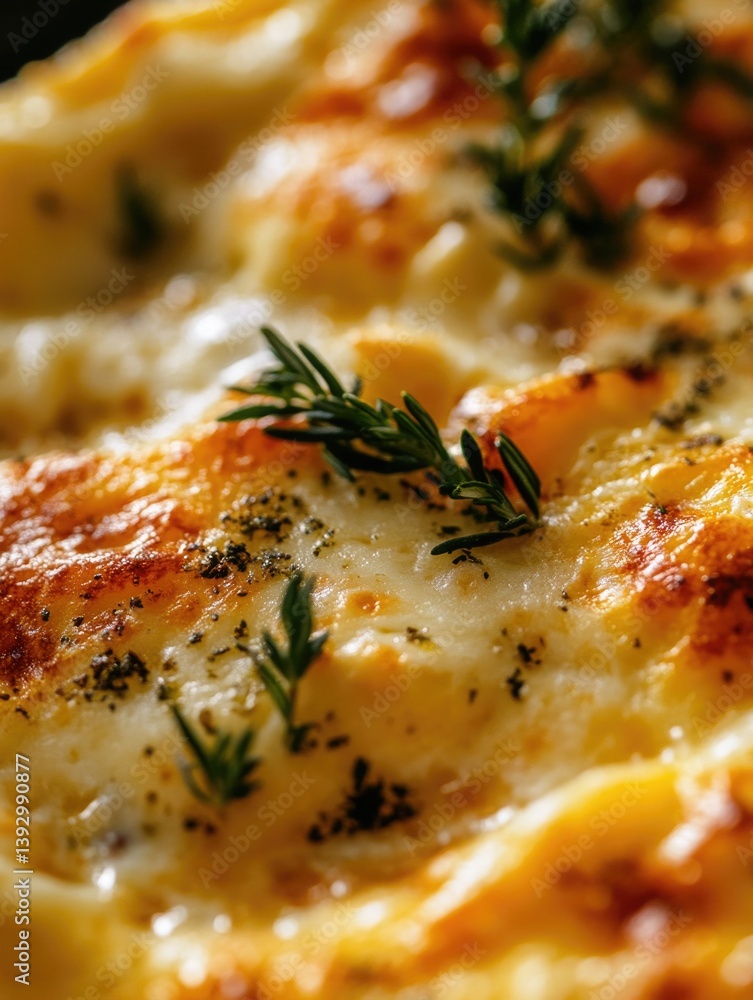 Close-up of pizza with cheese and herbs