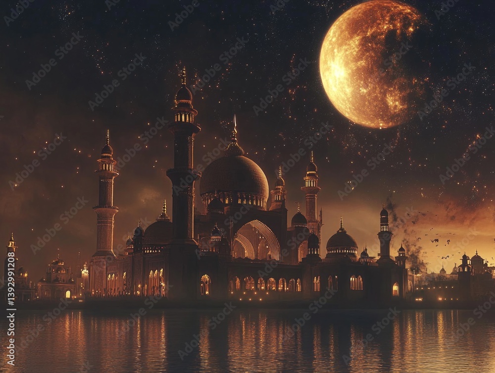 Large Building with Moon