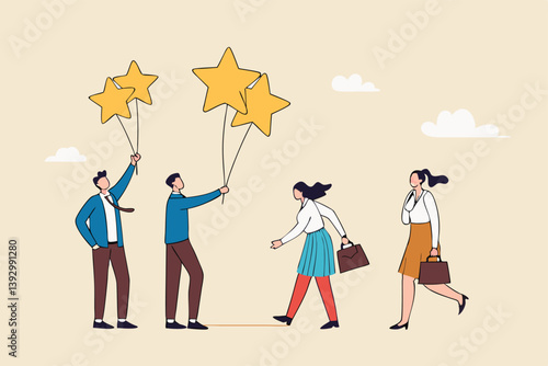 Evaluation, employee appraisal, rating or feedback, stars quality or excellent job, assessment or year end review, giving rating or performance review concept, businessman manager give 5 stars rating.