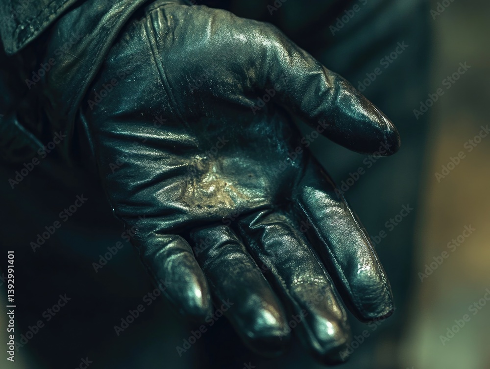 Person's hand with leather glove