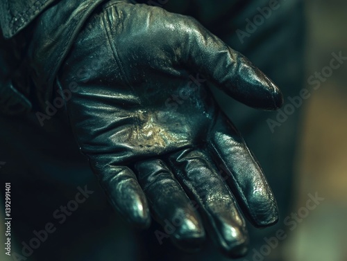 Person's hand with leather glove