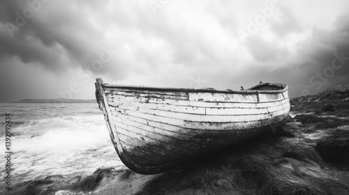 Obraz na płótnie Boat on Rocky Beach w salonie