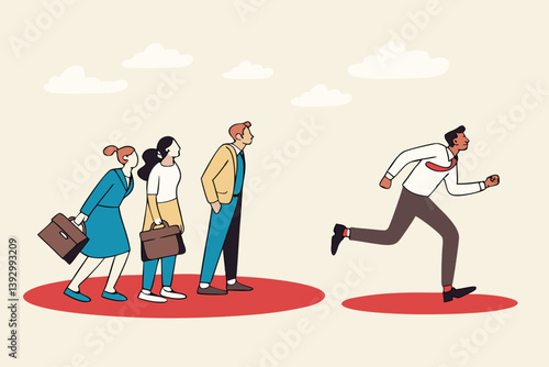 Initiative or unique attitude for leadership, courage or determination to get out of safe zone, limitation or entrepreneurship concept, courage businessman jump out of comfort zone to new chance.