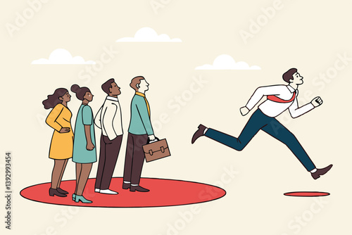 Initiative or unique attitude for leadership, courage or determination to get out of safe zone, limitation or entrepreneurship concept, courage businessman jump out of comfort zone to new chance.