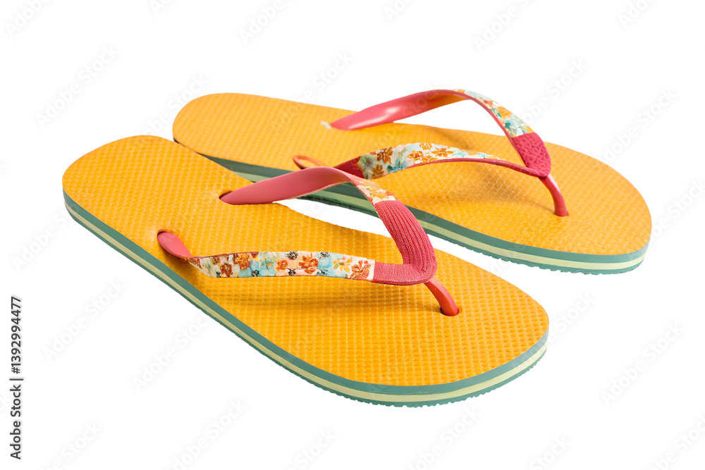 Summer Beach Flip Flops Yellow with Orange Straps Green with Blue. Summer Beach Flip Flops Yellow with Orange Straps Green with Blue.