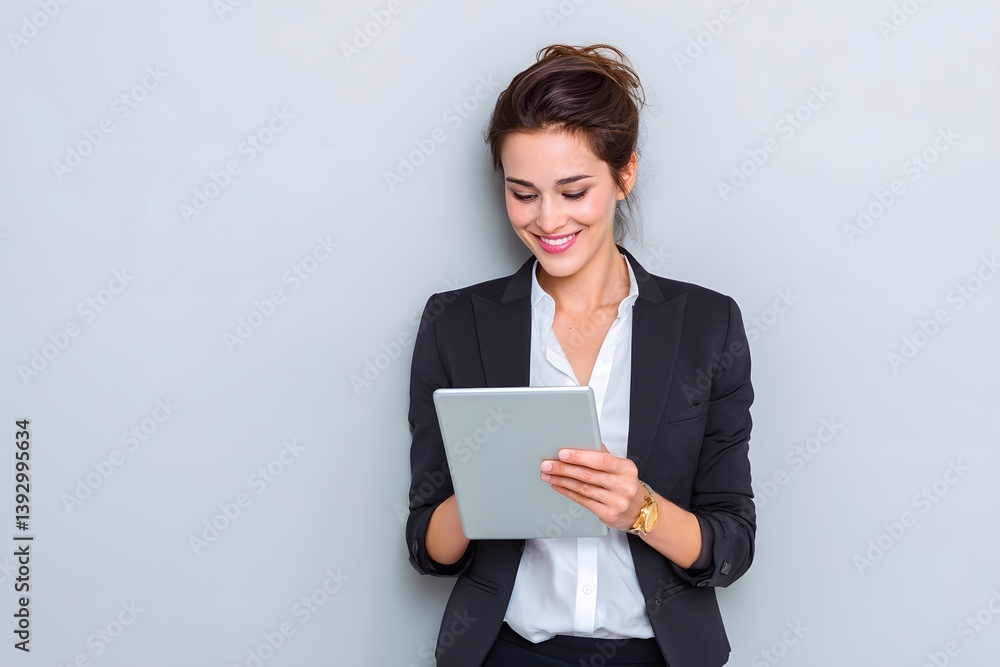 a professional woman engrossed in a tablet, showcasing technological integration in modern business environments. a professional woman engrossed in a tablet, showcasing technological integration in modern business environments.