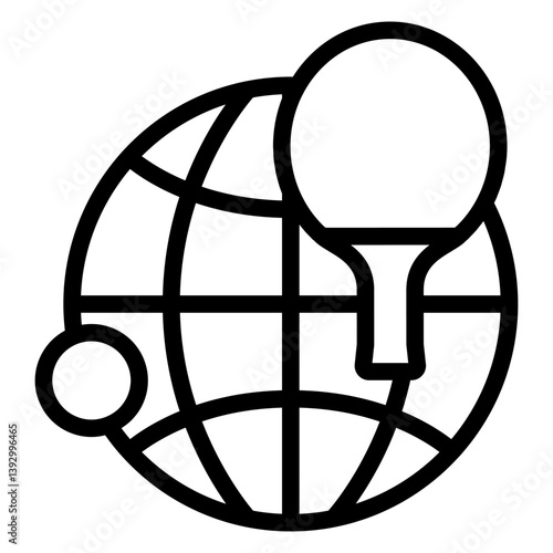 Globe with tennis racket and ball line icon, table tennis concept. Vector graphics. World tournament, globe sign on white background, style mobile or design.