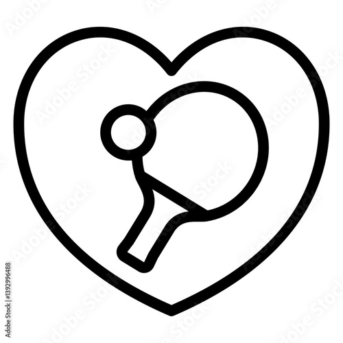 Tennis racket and ball in heart shape line icon, tennis concept. Vector graphics. Table tennis, sport sign on white background, style mobile or design.