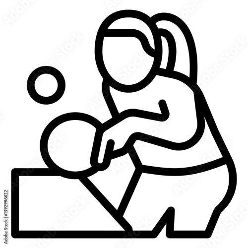 Woman with racket line icon, table tennis concept. Vector graphics. Racket ball in game, player sign on white background, style mobile or design.