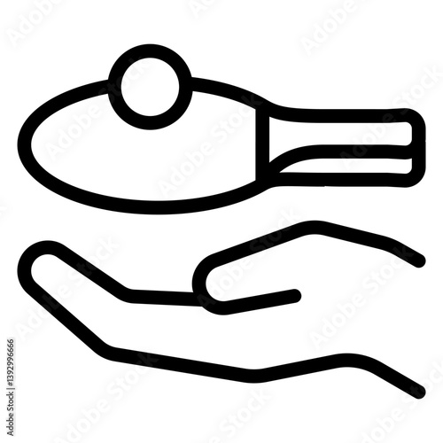Hand with racket and ball line icon, table tennis game concept. Vector graphics. Sport accessory sign on white background, style mobile or design.