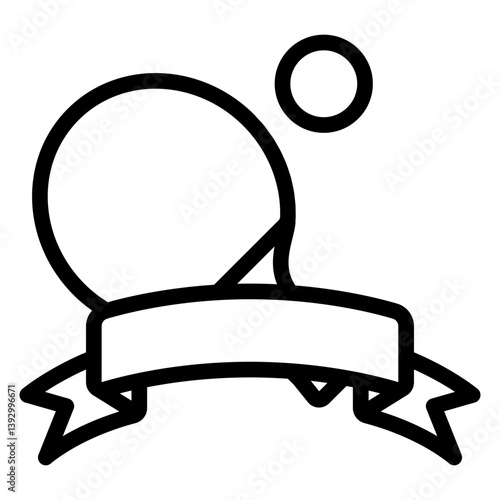 Racket, ball and ribbon tape line icon, table tennis game concept. Vector graphics. Table tennis, sport sign on white background, style mobile or design.