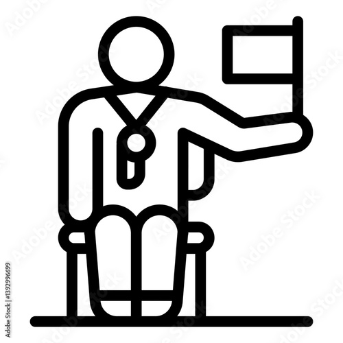 Referee man with racket line icon, tennis game concept. Vector graphics. Sportsman hold tennis racket, trainer sign on white background, style mobile or design.