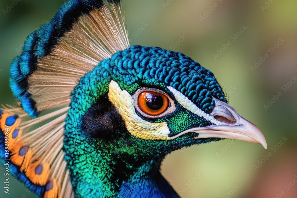 Peacock Head Feathers Close Up