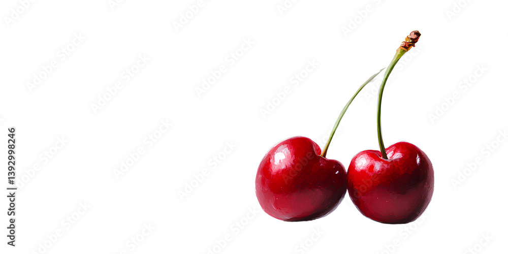Two red cherries on a transparent background