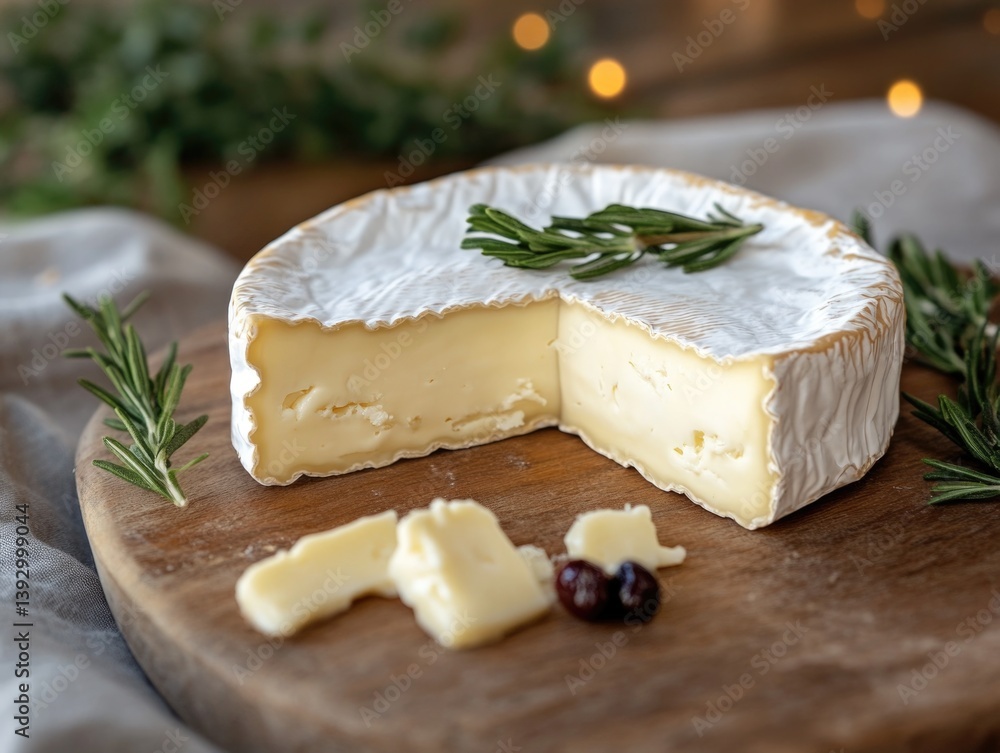 Wooden cutting board with cheese