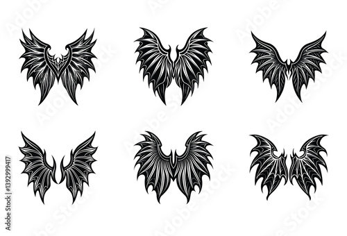 Horror-Inspired Demon Wings Vector Pack – Gothic and terrifying wing clipart for game assets, album designs, and spooky merch.