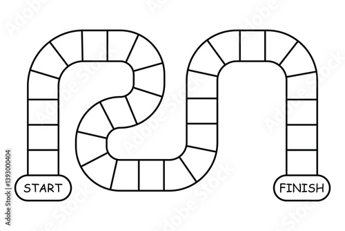 Board game path vector template. Start to finish game board layout for printable activity, kids game, or educational design.