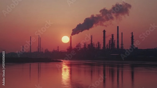 Obraz na płótnie Factory at sunset with industrial smoke w salonie