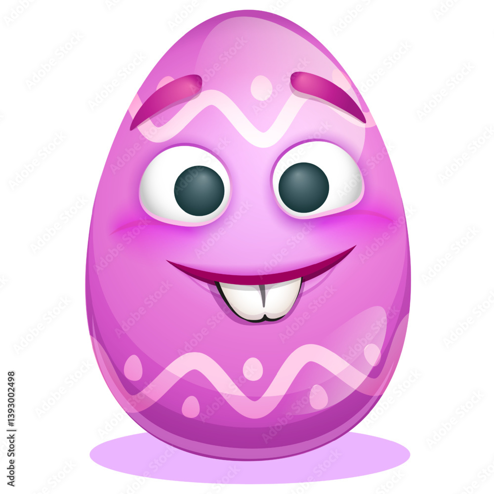 Fototapeta premium Art & IllustratioFunny Easter emoji on white background. Happy Easter purple egg emoticon. Cute bunny emoticonn
