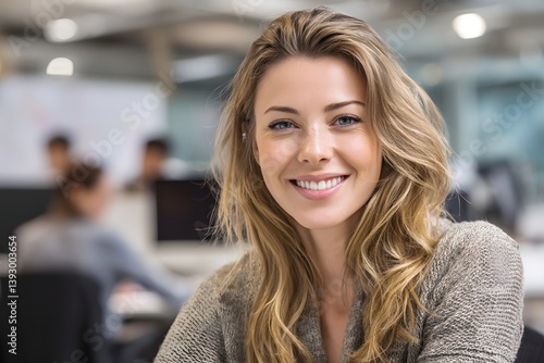 Wallpaper Mural A beautiful woman with a captivating smile and radiant energy, sitting in an office Torontodigital.ca