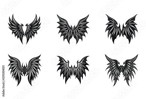 Celestial and Infernal Wings Vector Set – Angel wings and demonic styles combined for contrast-rich art and gothic fantasy scenes.