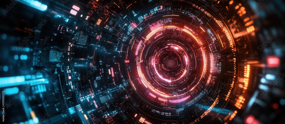 Futuristic digital tunnel, glowing circuits, abstract background, tech concept Futuristic digital tunnel, glowing circuits, abstract background, tech concept
