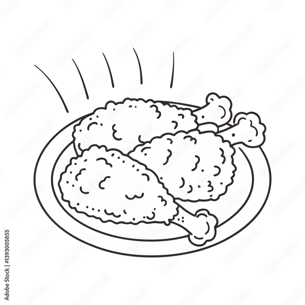 Fried drumsticks vector on plate with crispy texture in bold black and white line art style
Fried drumsticks vector on plate with crispy texture in bold black and white line art style